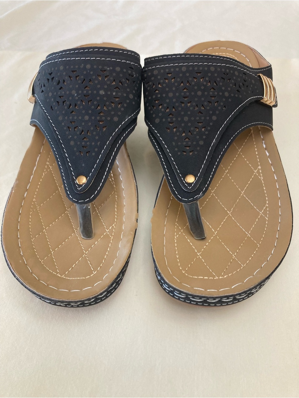 Classic Black Thong Sandals with gold accents for Women - Comfortable Everyday